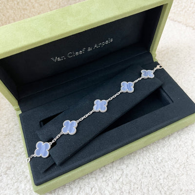 Van Cleef & Arpels VCA 5 Motif Vintage Alhambra Bracelet with Chalcedony and in 18K White Gold