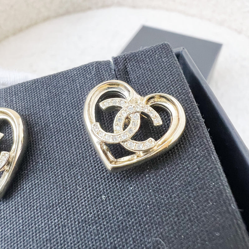 Chanel 23C Heart and CC Earrings in LGHW