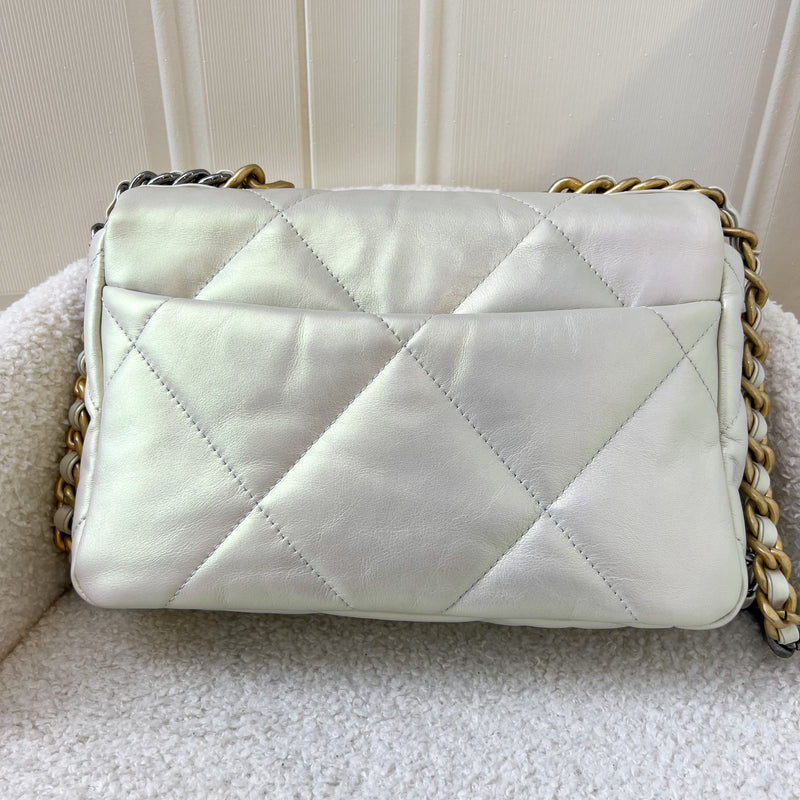 Chanel 19 Small Flap in 21S Iridescent White Calfskin and 3-tone HW