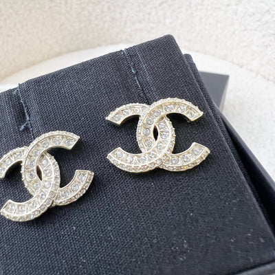 Chanel Medium CC Logo Earrings with Diamantes Matte GHW