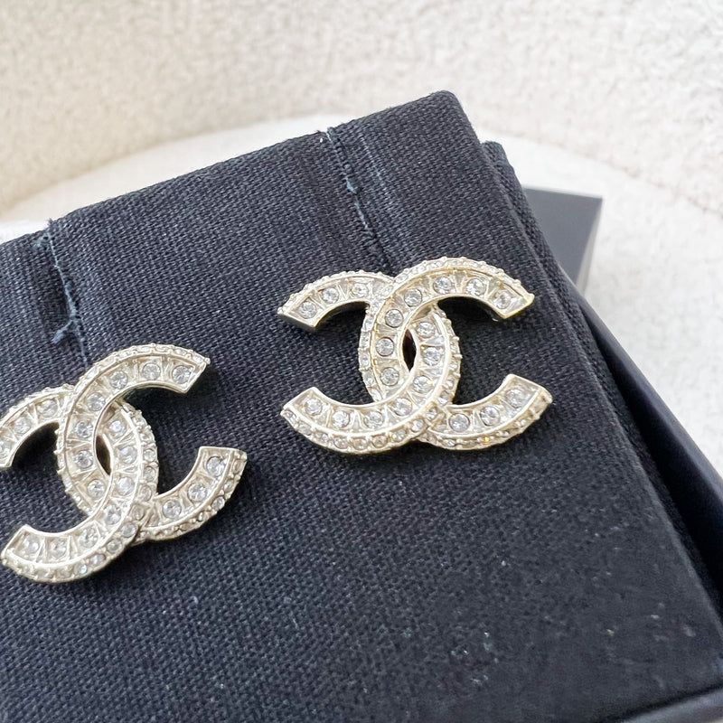 Chanel Medium CC Logo Earrings with Diamantes Matte GHW