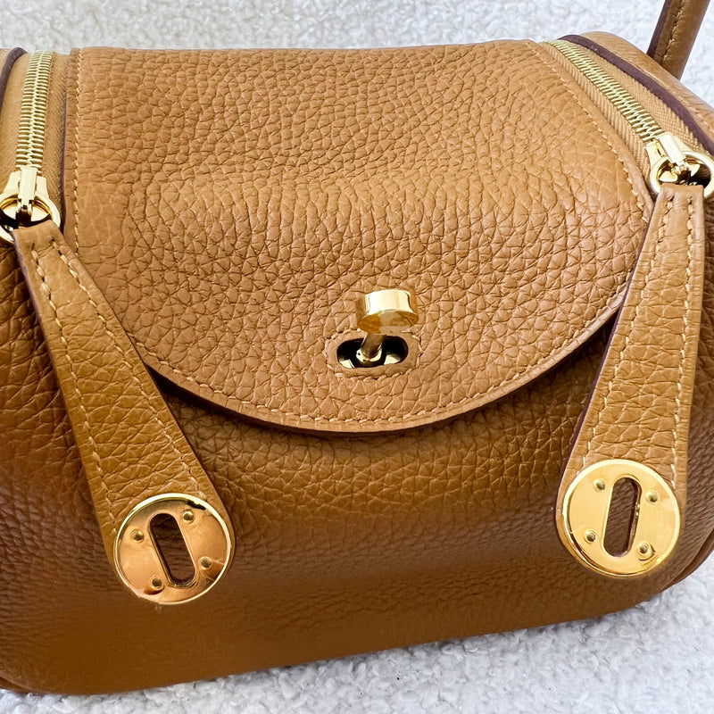 Hermes Mini Lindy in Sesame Clemence Leather and GHW