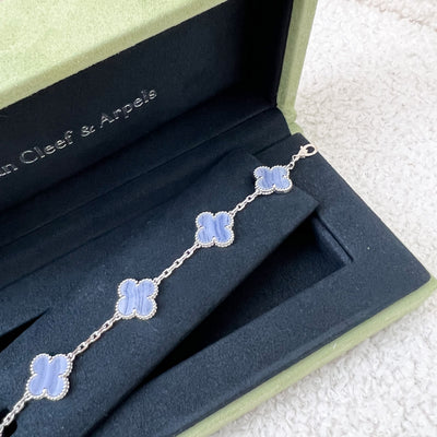 Van Cleef & Arpels VCA 5 Motif Vintage Alhambra Bracelet with Chalcedony and in 18K White Gold