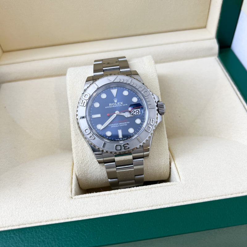 Rolex Yacht Master 40mm Watch in Oystersteel and Platinum with Bright Blue Dial