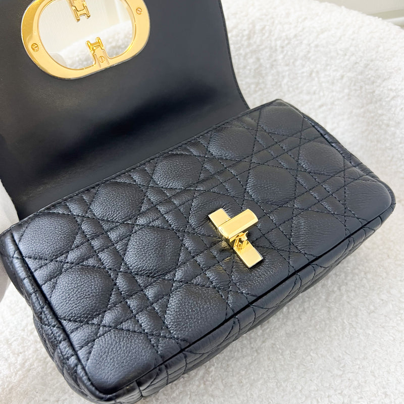 Dior Small Caro Flap Bag in Black Calfskin GHW