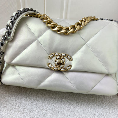 Chanel 19 Small Flap in 21S Iridescent White Calfskin and 3-tone HW