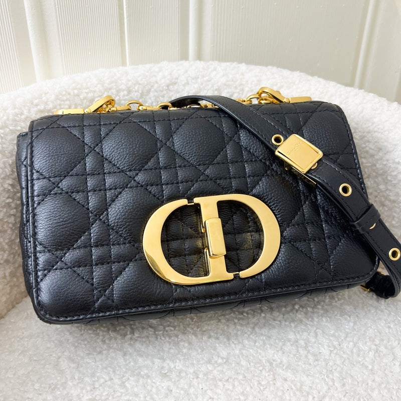 Dior Small Caro Flap Bag in Black Calfskin GHW