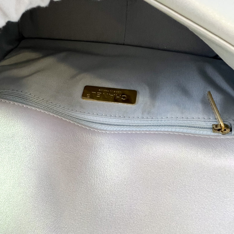 Chanel 19 Small Flap in 21S Iridescent White Calfskin and 3-tone HW
