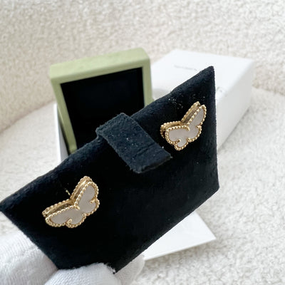 Van Cleef & Arpels VCA Sweet Alhambra Butterfly Ear Studs with Mother of Pearl MOP in 18K Yellow Gold