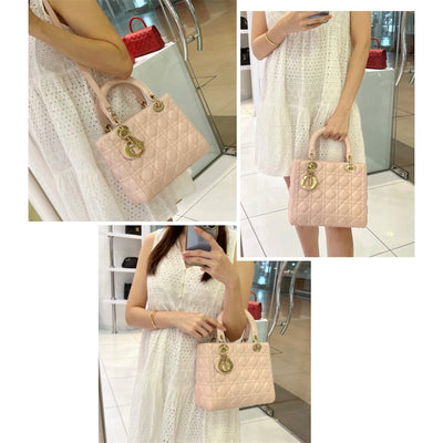 Dior Medium Lady Dior in Light Pink Lambskin and LGHW