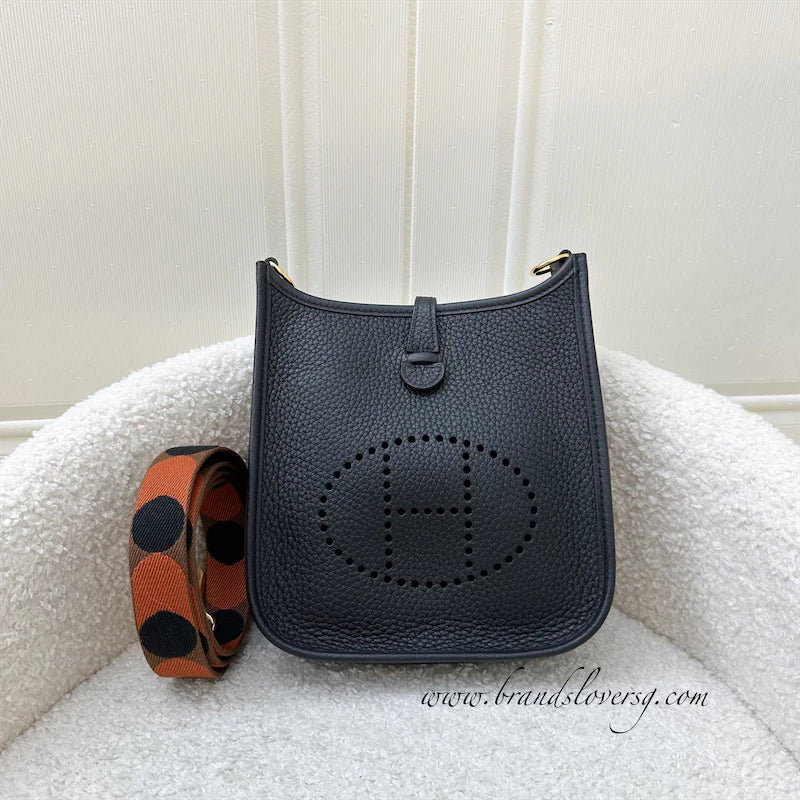 Hermes Mini Evelyne 16 in Noir Black Clemence Leather, Flipperball Amazona Strap and GHW