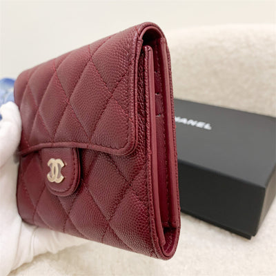 Chanel Classic Compact Trifold Wallet in Burgundy Red Caviar LGHW