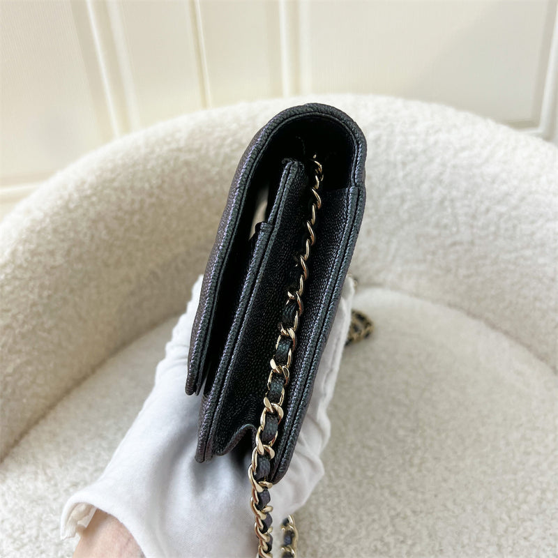 Chanel Wallet on Chain WOC in 19S Iridescent Caviar with MOP Logo