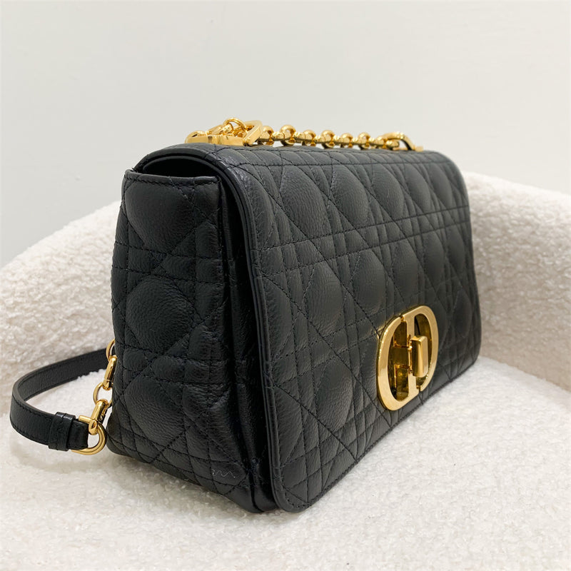 Dior Medium Caro Flap Bag in Black Calfskin GHW