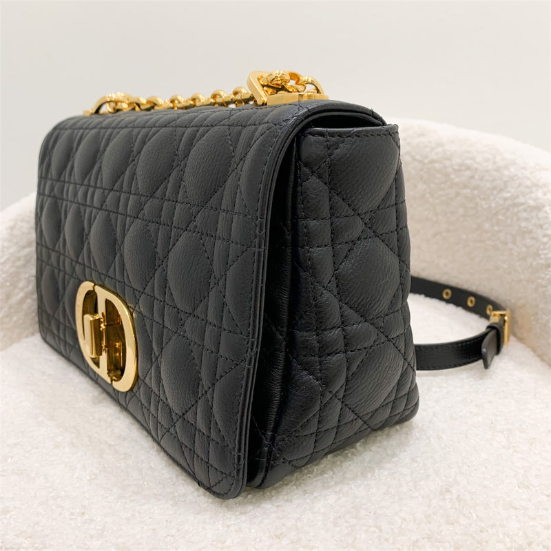 Dior Medium Caro Flap Bag in Black Calfskin GHW