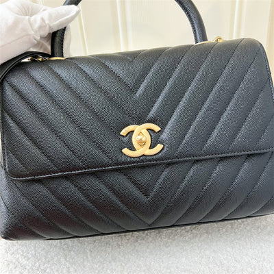 Chanel Medium 29cm Coco Handle in Chevron Quilted Black Caviar AGHW