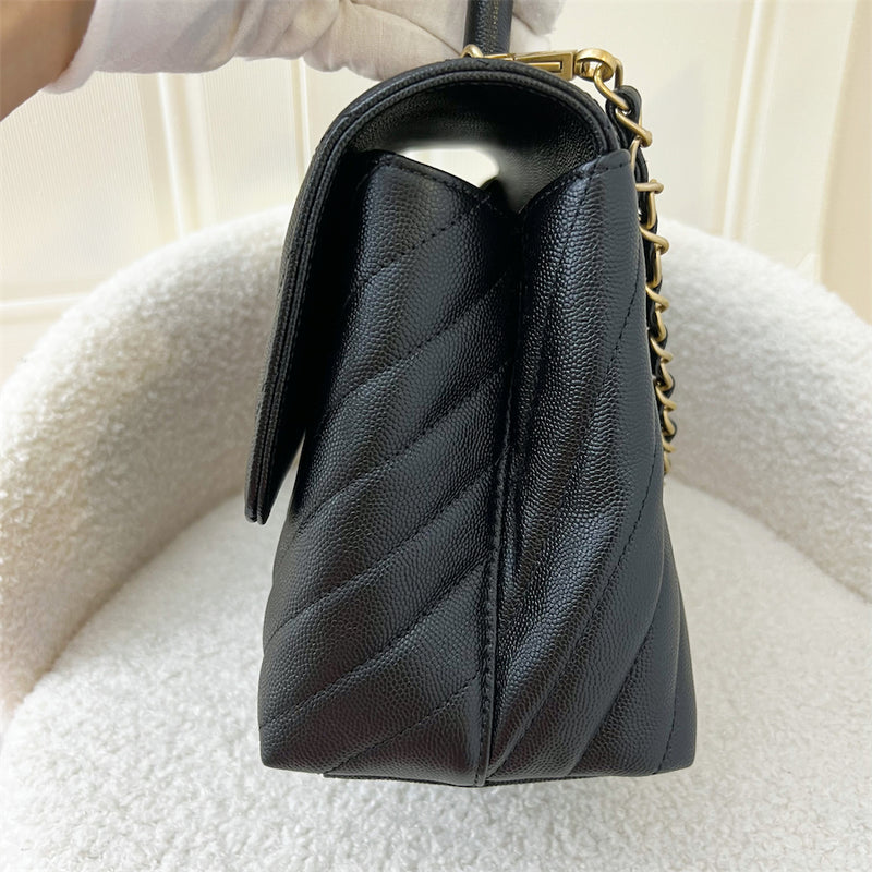 Chanel Medium 29cm Coco Handle in Chevron Quilted Black Caviar AGHW