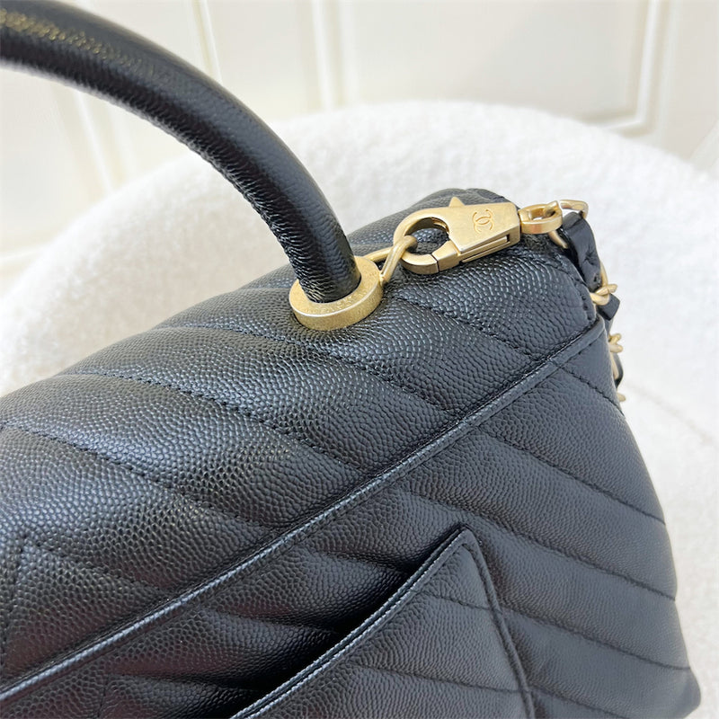 Chanel Medium 29cm Coco Handle in Chevron Quilted Black Caviar AGHW