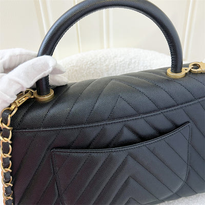 Chanel Medium 29cm Coco Handle in Chevron Quilted Black Caviar AGHW