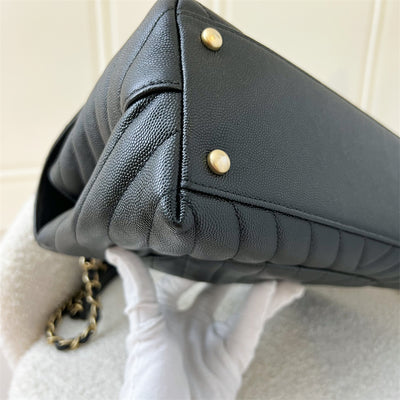 Chanel Medium 29cm Coco Handle in Chevron Quilted Black Caviar AGHW