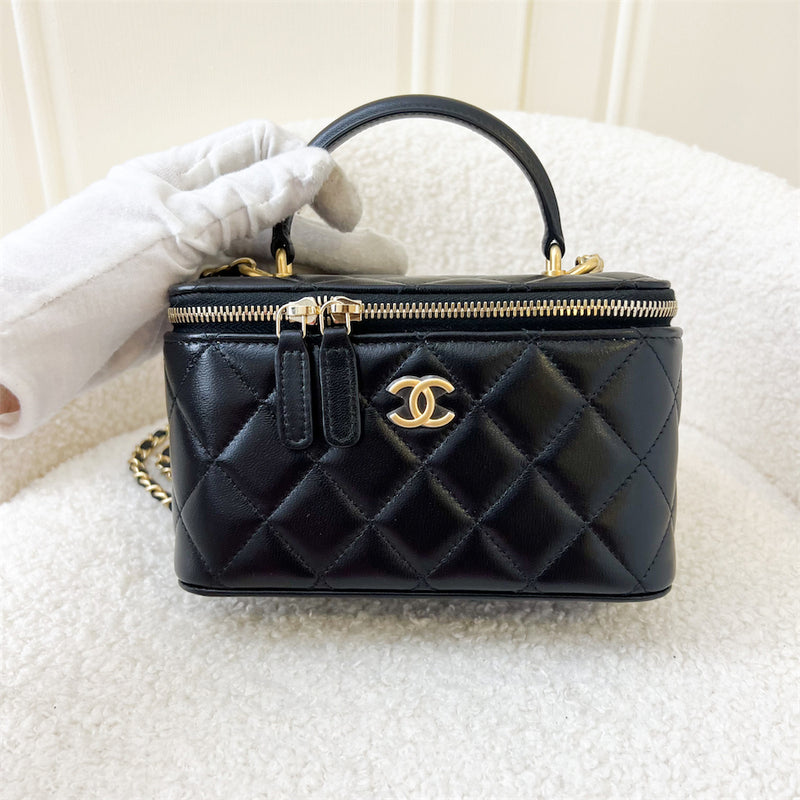 Chanel 21A Small Top Handle Vanity in Black Lambskin AGHW