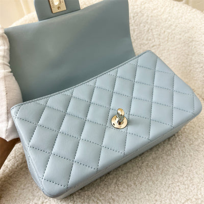 Chanel Top Handle Mini Rectangular Flap in 22P Light Blue Lambskin LGHW