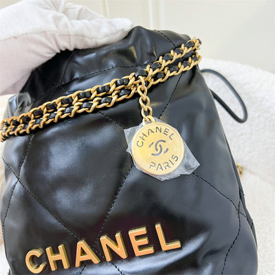 Chanel 22 Mini Hobo Handbag in Black Shiny Calfskin and GHW