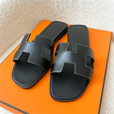 Hermes Oran Sandals in Noir (Black) Leather Sz 35.5
