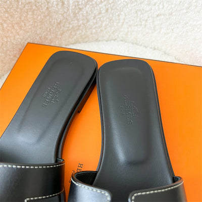 Hermes Oran Sandals in Noir (Black) Leather Sz 35.5