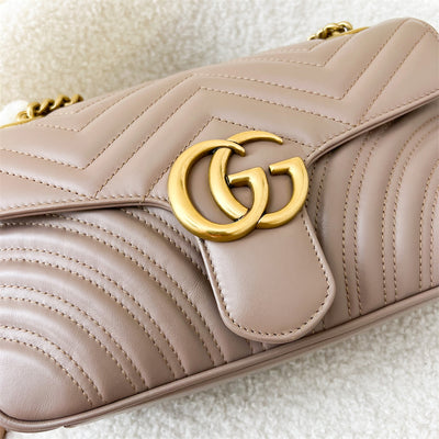 Gucci Marmont Small Flap in Dusty Pink Calfskin AGHW