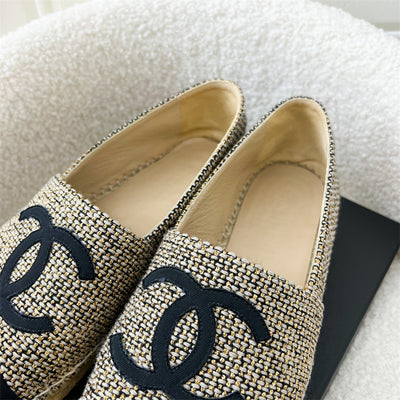 Chanel Espadrilles in Tweed and Black Gosgrain Sz 39