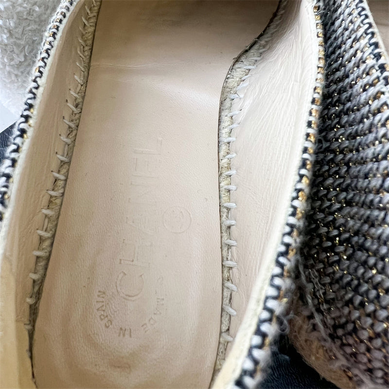 Chanel Espadrilles in Tweed and Black Gosgrain Sz 39