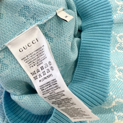 Gucci Signature GG Logo Cardigan in Blue Wool and Cotton