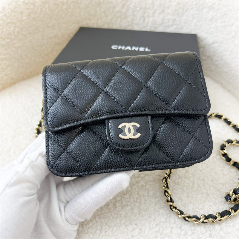 Chanel Micro Classic Clutch with Chain in Black Caviar LGHW