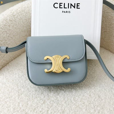 Celine Mini Triomphe in Ice Blue Shiny Calfskin GHW