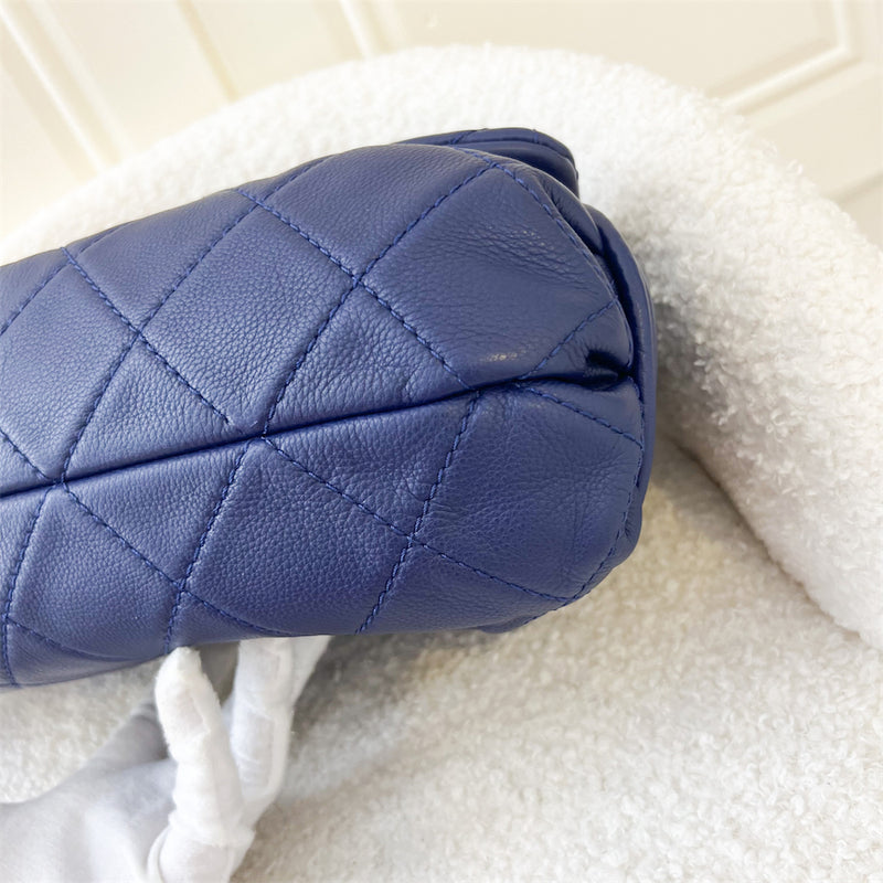 Chanel Seasonal Dumpling Fold Flap Bag in Blue Calfskin SHW