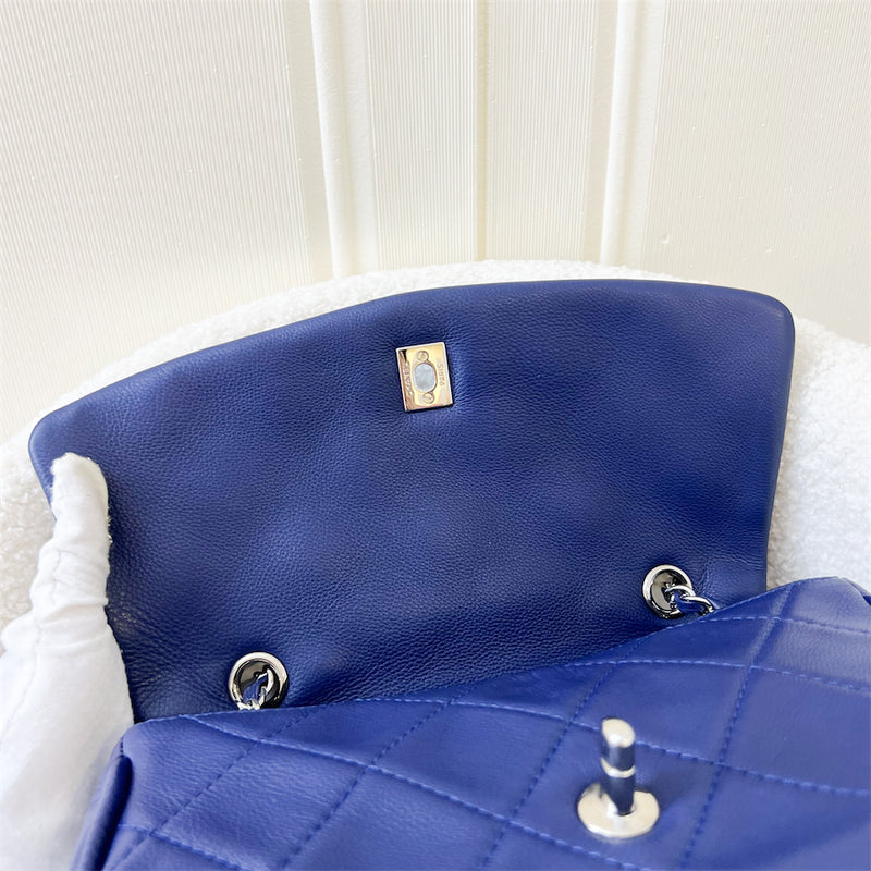Chanel Seasonal Dumpling Fold Flap Bag in Blue Calfskin SHW