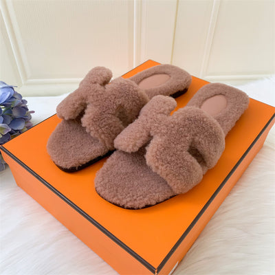 Hermes Teddy Bear Oran Sandals in Fur Size 36