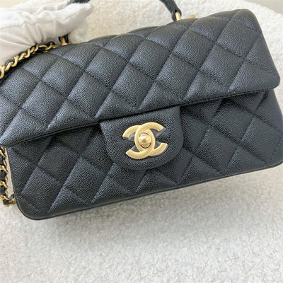 Chanel Top Handle Mini Rectangle Flap in 21S Black Caviar Aged GHW