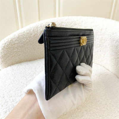 Chanel Boy Flat Wallet / Slim Purse in Black Caviar AGHW