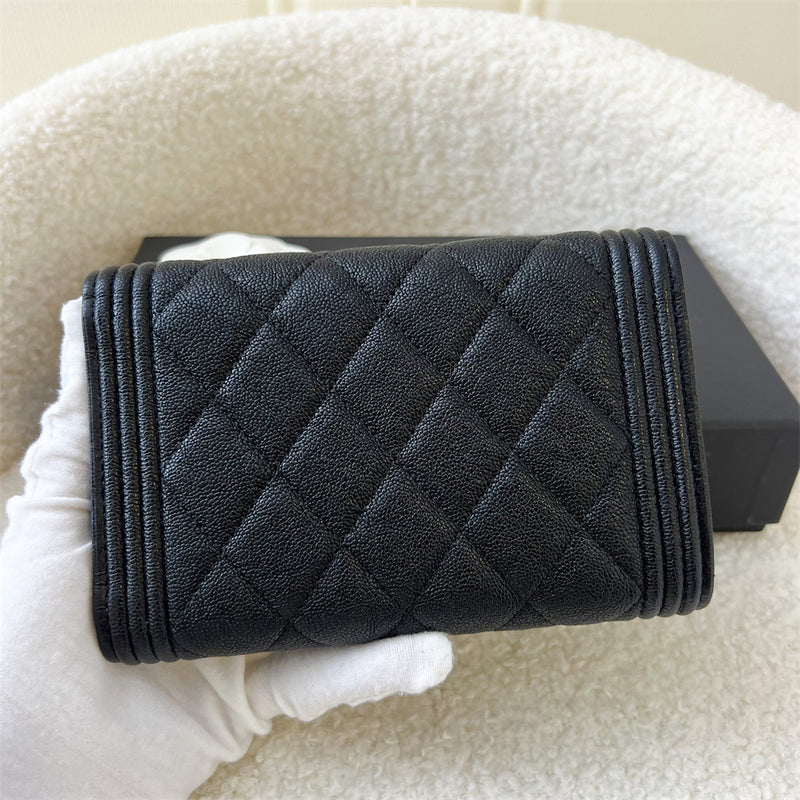 Chanel Boy Mid Length Wallet in Black Caviar RHW