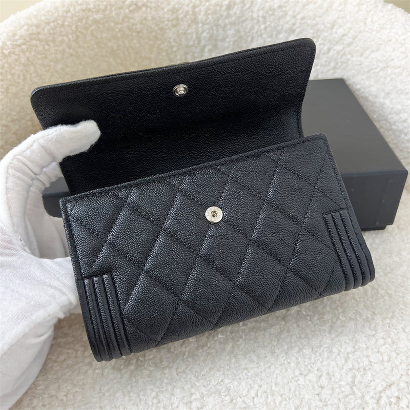 Chanel Boy Mid Length Wallet in Black Caviar RHW