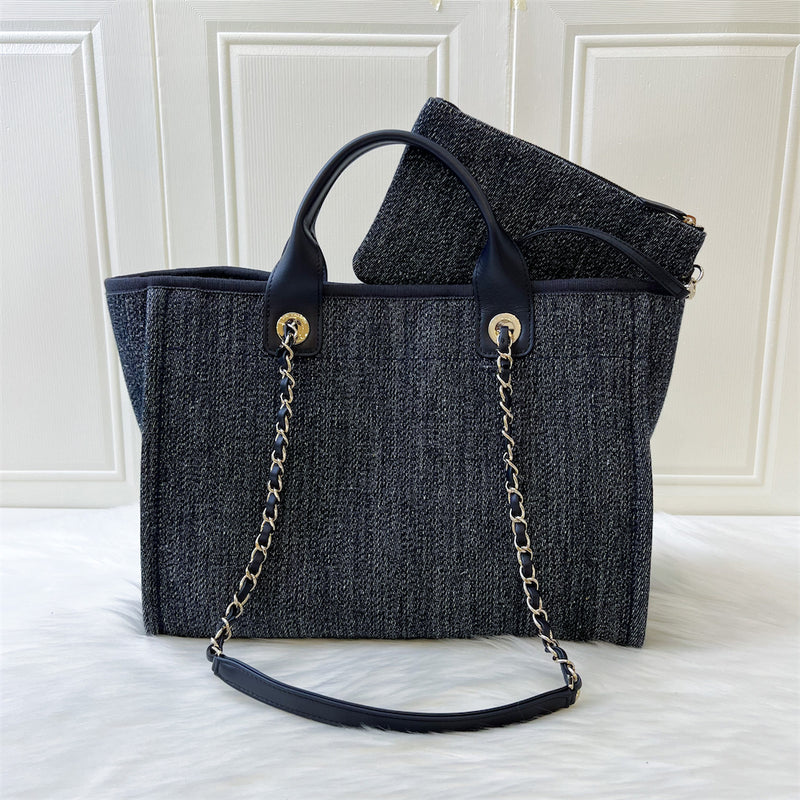 CHANEL, Bags, Chanel 223 Small Deauville Navy Blue Canvas Gst Chanel 3  Rue Cambon Paris