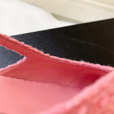 Chanel Sling-back Sandals in Pink Tweed and Black Gosgrain Sz 38