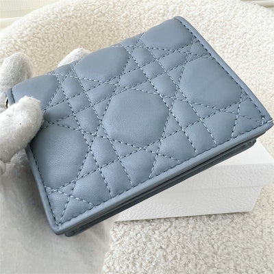 Dior Lady Dior Small Compact Wallet in Cloud Blue Cannage Lambskin and GHW