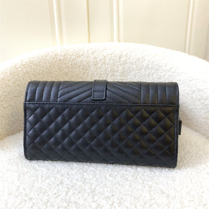 Saint Laurent Long Wallet in Mix Matelasse in Black Grained Calfskin GHW