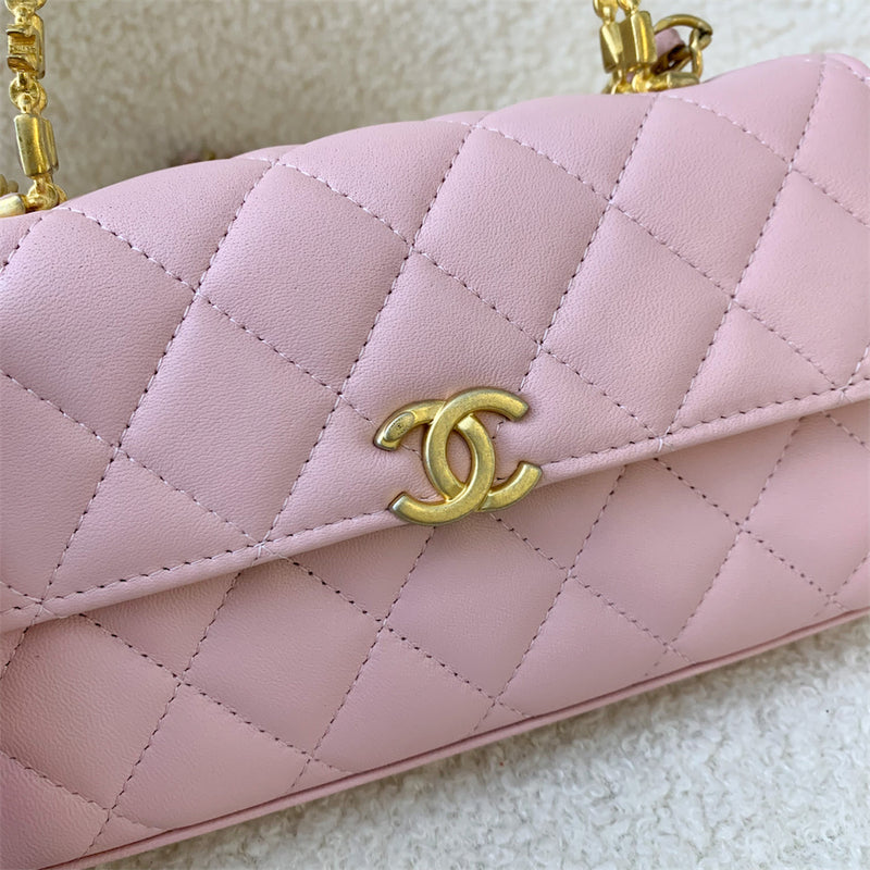 Chanel Flap Phone Holder with Chain in Pink Lambskin AGHW