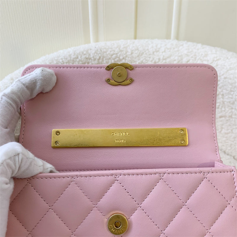 Chanel Flap Phone Holder with Chain in Pink Lambskin AGHW