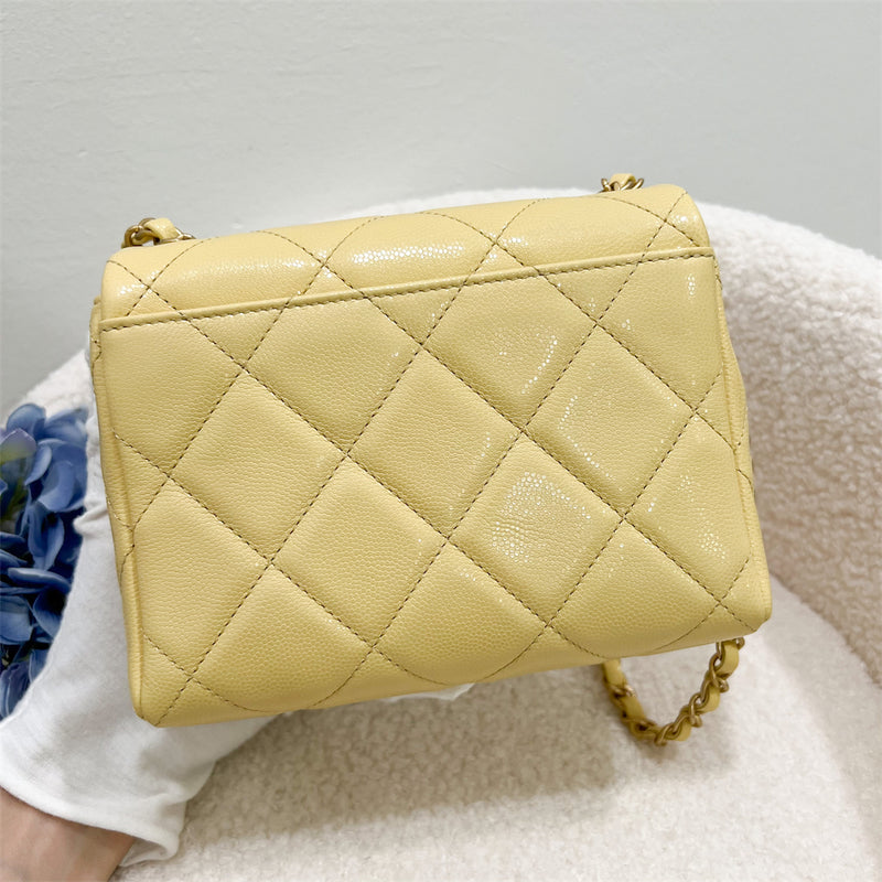 Chanel 22P Seasonal Square Mini in Light Yellow Caviar GHW