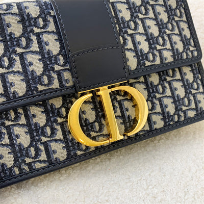 Dior 30 Montaigne Chain Flap Bag in Navy Oblique Canvas GHW